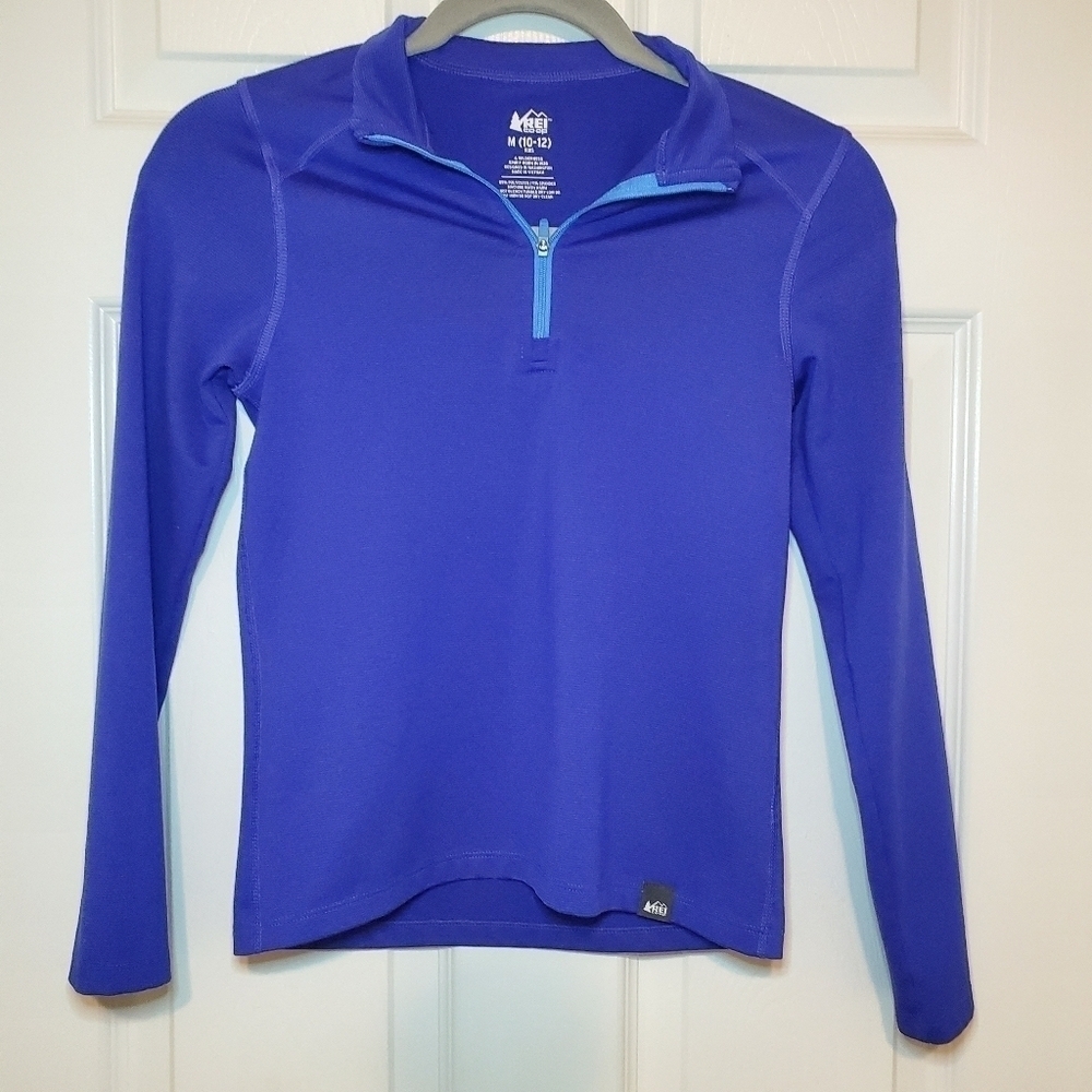 REI Co-op Midweight Half-Zip Kids M (10-12) Blue Long Top UPF 50 Outdoor